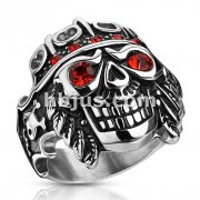 Stainless Steel Pirate Skull King with Red CZs Wide Cast Ring