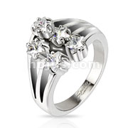 Stainless Steel Five Star CZ Prong Set Band Ring