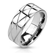 Stainless Steel Diamond Cut Grooved Polished Band Ring