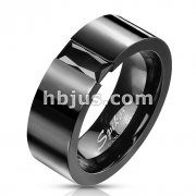 Stainless Steel Black IP Simple Band Ring with Rectagular Black Gem 