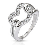 Stainless Steel Buckle Heart with Multi Paved CZ Cast Ring