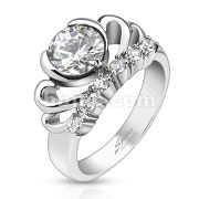 Stainless Steel Tiara Crown with Multi CZ Cast Ring