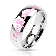 Stainless Steel Dome Band Ring with Pink Awareness Epoxy Letters 