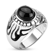 316L Stainless Steel Tribal Ooze Cast Ring with Onyx Stone