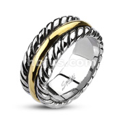 316L Stainless Steel Gold IP Stripe Rope Cast Band Ring