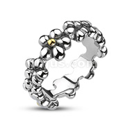 316L Stainless Steel Multi Flower Band with Gold IP Accent Cast Ring