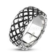 316L Stainless Steel Checkered Pattern Cast Ring