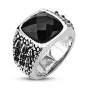 316L Stainless Steel Onyx CZ Gator Scale Wide Cast Ring