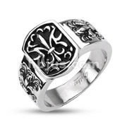 316L Stainless Steel Royal Fleur De Lis Plate Ring
