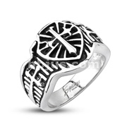 316L Stainless Steel Knight Cross Shield Cast Ring