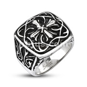 316L Stainless Steel Ornamental Cross Plate Wide Cast Ring