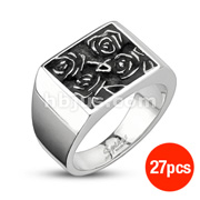 27 Pieces 	 316L Stainless Steel Hieroglyphic Flower Wide Cast Ring Package
