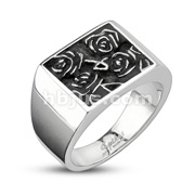 316L Stainless Steel Hieroglyphic Flower Wide Cast Ring