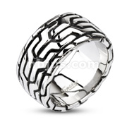 316L Stainless Steel Aztec Pattern Cast Ring