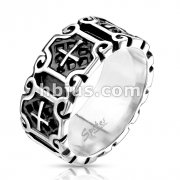 Stainless Steel Medieval Cross Ornamental Cast Ring 