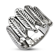 316L Stainless Steel Ring with Vert-Feathers Band Ring