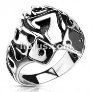 Stainless Steel Lucky Seven With Sharp Dice In Flames Cast Ring