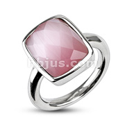 316L Stainless Steel Multi Faceted Square Pink Stone Ring