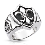 Stainless Steel Royal Fleur De Lis Triple Shield Ring