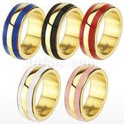316L Stainless Steel Enamel Double Striped Gold IP Band Ring