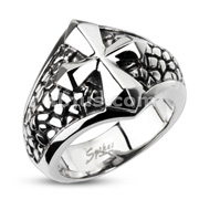 316L Stainless Steel Ring With Smooth Cross Over a Band of Steel Leather