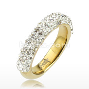 Gold IP over 316L Stainless Steel Ring with Clear Multi CZ Ferido Half-round Band Ring