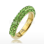 Gold IP over 316L Stainless Steel Ring with Green Multi CZ Ferido Half-round Band Ring