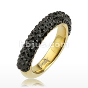 Gold IP over 316L Stainless Steel Ring with Black Multi CZ Ferido Half-round Band Ring