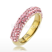 Gold IP over 316L Stainless Steel Ring with Pink Multi CZ Ferido Half-round Band Ring