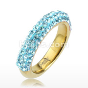 Gold IP over 316L Stainless Steel Ring with Aqua Multi CZ Ferido Half-round Band Ring