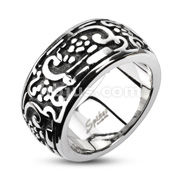 316L Stainless Steel Flowers and Swirls Patterned Ring