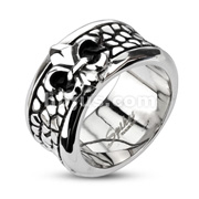 316L Stainless Steel Smooth Royal Fleur De Lis Over Textured Band Ring