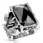 316L Stainless Steel Rectangle Onyx Faceted Stone set Gothic Ring