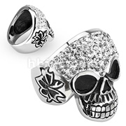 316L Stainless Steel Crystal Skull with Multi Clear CZ Cast Ring