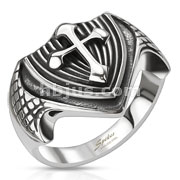 Stainless Steel Dragon Wing Cross Shield Cast Ring
