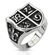 Stainless Steel Medieval Shield and Fleur de Lis Wide Cast Ring