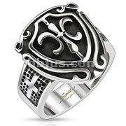 Stainless Steel Royal Fleur De Lis Shield Wide Cast Ring