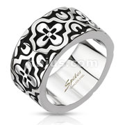 Stainless Steel Floral Patterned Cast Band Ring