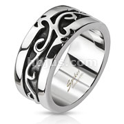 Stainless Steel Embossed Vines Cast Band Ring