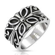 Stainless Steel Elaborate Floral Design Cast Band Ring