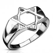 Stainless Steel Hollow Star of David Wide Cast Ring