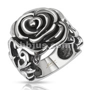 Stainless Steel Rose with Heart Vines Wide Cast Ring