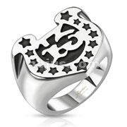 Stainless Steel Lucky 13 Stars Horseshoe Wide Cast Ring