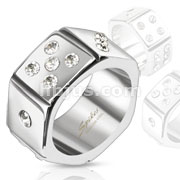 Stainless Steel Dice with CZ Hexagon Band Ring