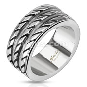 Stainless Steel Triple Chain Pattern Wide Cast Band Ring