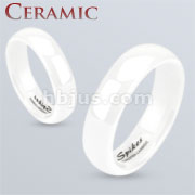 White Ceramic Dome 6mm Traditional Wedding Band Ring