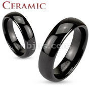 Black Ceramic Dome 6mm Traditional Wedding Band Ring