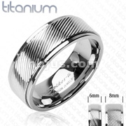 Solid Titanium with Diagonal Pin Stripe Band Ring