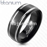 Solid Titanium with Two Stripes Engraved on an Onyx Colored Ring