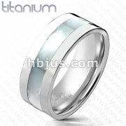 Solid Titanium with Mother of Pearl Inlayed Carbide Band Ring